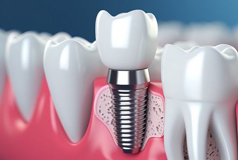 a 3D depiction of a dental implant in the jawbone