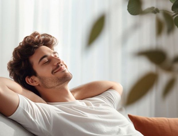 Man relaxing on sofa at home